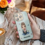 Personalized Cartoon Character Butterfly Birth Flower Bouquet Phone Case for iPhone with Name Mother's Day Birthday Gift for Women