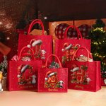 Personalised Holly Santa Hat Initial Cartoon Character Red Jute Gift Tote Bag with Name Birthday Christmas Gift for Family Kids