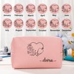 Personalized Birth Flower Stethoscope Design Leather Makeup Bag with Name Portable Travel Essentials Birthday Gift for Nurse Medical Staff