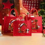 Personalised Holly Santa Hat Initial Cartoon Character Red Jute Gift Tote Bag with Name Birthday Christmas Gift for Family Kids