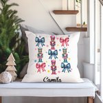 Personalized Coquette Bow Classic Nutcracker Soft Throw Pillow Cover Home Decor Christmas Gift for Family