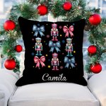Personalized Coquette Bow Classic Nutcracker Soft Throw Pillow Cover Home Decor Christmas Gift for Family