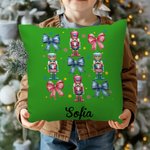Personalized Coquette Bow Classic Nutcracker Soft Throw Pillow Cover Home Decor Christmas Gift for Family