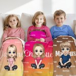 Personalized Gradient Color Cute Cartoon Character Fringed Soft Throw Blanket with Name Home Decor Birthday Christmas Gift