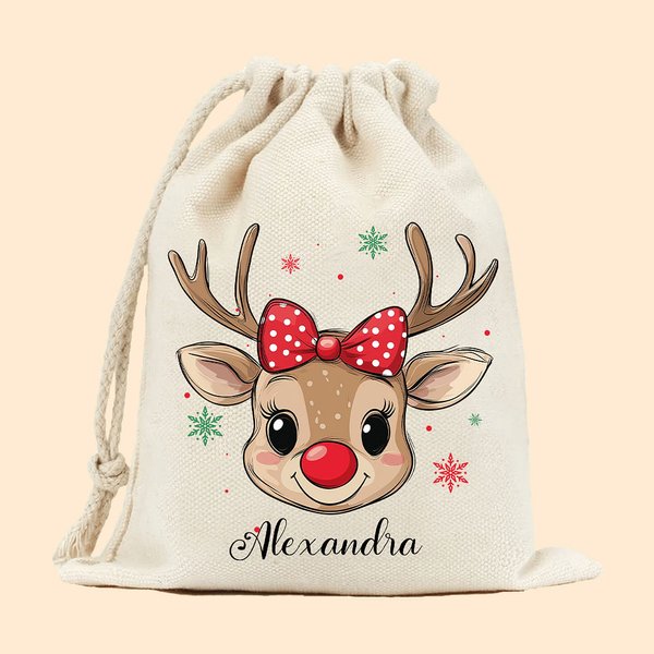 Personalizzato renna fiocco di neve sacco coulisse trattare borsa con nome Natale festa favore regalo per bambini famiglia