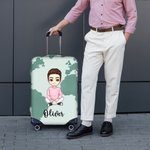 Carte du Monde Personnalisée Fleur de Naissance Dessin Animé 18-32 Pouces Housse de Bagage avec Nom Accessoires de Voyage Cadeau d'Anniversaire pour Femmes Hommes Filles