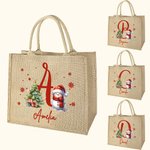 Personalized Cute Santa Hat Snowman Snowflake Large Jute Tote Bag with Initial and Name Festival Christmas Gift for Family Kids