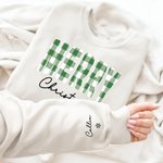 Personnalisé Multicolore Plaid Merry Christmas T-shirt Unisexe Sweatshirt Hoodie avec 1-6 noms Noël Cadeau de vacances pour la famille