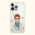 Personalized Cartoon Character Butterfly Birth Flower Bouquet Phone Case for iPhone with Name Mother's Day Birthday Gift for Women
