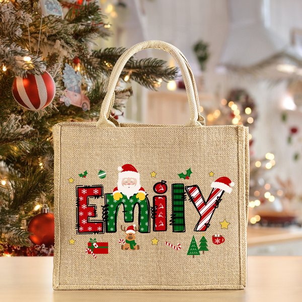 Your Christmas Magic Woven with Cheer - Personalised Name Jute Tote Bag