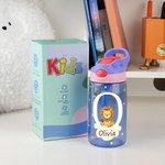 Botella de agua personalizada de 475 ml anticaídas y a prueba de fugas con popote de silicona animales y nombre regalo de cumpleaños para niños