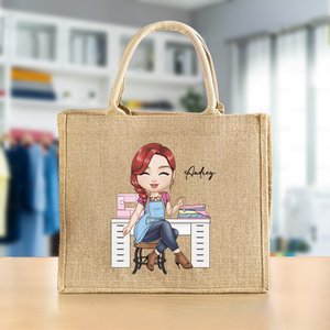 Personalizzato su misura, disegnatore di personaggi dei cartoni animati, riutilizzabile, nome della borsa di iuta, regalo di Natale e di compleanno per la famiglia e l'amico