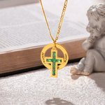 Gepersonaliseerde Unisex Geboortesteen Kruis Meerdere Namen Cirkel Hanger Halsketting Gegraveerd Geloofssieraden Verjaardag Doop Kerstcadeau voor Papa