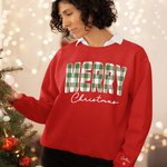 Personnalisé Multicolore Plaid Merry Christmas T-shirt Unisexe Sweatshirt Hoodie avec 1-6 noms Noël Cadeau de vacances pour la famille