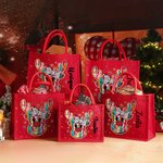 Personalized Glitter Christmas Elk Eco-friendly Red Jute Tote Bag with Name Christmas Gift for Friend Family
