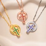 Gepersonaliseerde Unisex Geboortesteen Kruis Meerdere Namen Cirkel Hanger Halsketting Gegraveerd Geloofssieraden Verjaardag Doop Kerstcadeau voor Papa