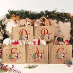Personalized Cute Santa Hat Snowman Snowflake Large Jute Tote Bag with Initial and Name Festival Christmas Gift for Family Kids