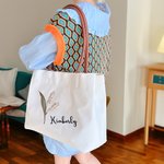 Personalized Birth Flower Canvas Name Tote Bag with Button Shopping Accessory Birthday Gift for Women Besties