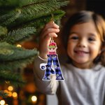 Personalized Snow Plaid Initial Elf Santa Hat Cartoon Boy Girl Ornament with Name Holiday Tree Stocking Decor Christmas Gift for Family Kids 3