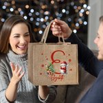 Personalized Cute Santa Hat Snowman Snowflake Large Jute Tote Bag with Initial and Name Festival Christmas Gift for Family Kids