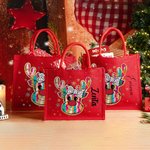 Personalized Glitter Christmas Elk Eco-friendly Red Jute Tote Bag with Name Christmas Gift for Friend Family