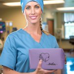 Personalized Birth Flower Stethoscope Design Leather Makeup Bag with Name Portable Travel Essentials Birthday Gift for Nurse Medical Staff