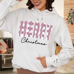 Personnalisé Multicolore Plaid Merry Christmas T-shirt Unisexe Sweatshirt Hoodie avec 1-6 noms Noël Cadeau de vacances pour la famille