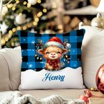 Personalisierte Weihnachten Lichter niedlich Hochland Kuh Design Plaid Kissenbezug mit Namen Home Decor Weihnachtsgeschenk für Kinder Familie