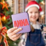 Personalized Shadow Name Leather Compact Bifold Pocket Wallet with Name Birthday Anniversary Gift for Women Girls