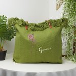 Personalized Birth Flower Tassel Canvas Name Tote Bag with Leather Handle Birthday Appreciation Gift for Women Girls
