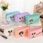 Borsa trucco in pelle PU personaggio animato ragazza eccentrica personalizzazione nome portatile da viaggio regalo compleanno anniversario per donne