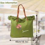Personalized Birth Flower Tassel Canvas Name Tote Bag with Leather Handle Birthday Appreciation Gift for Women Girls