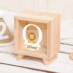 Gepersonaliseerde Schattige Houten Bosdieren Spaarpot met Naam en Initiaal Verjaardags Kinderdag Cadeau Bureau Decoratie voor Jongens Meisjes