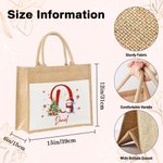 Personalized Cute Santa Hat Snowman Snowflake Initial Large Jute Tote Bag with Name and Canvas Pocket Festival Christmas Gift for Family Kids