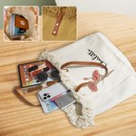 Personalized Birth Flower Tassel Canvas Name Tote Bag with Leather Handle Birthday Appreciation Gift for Women Girls
