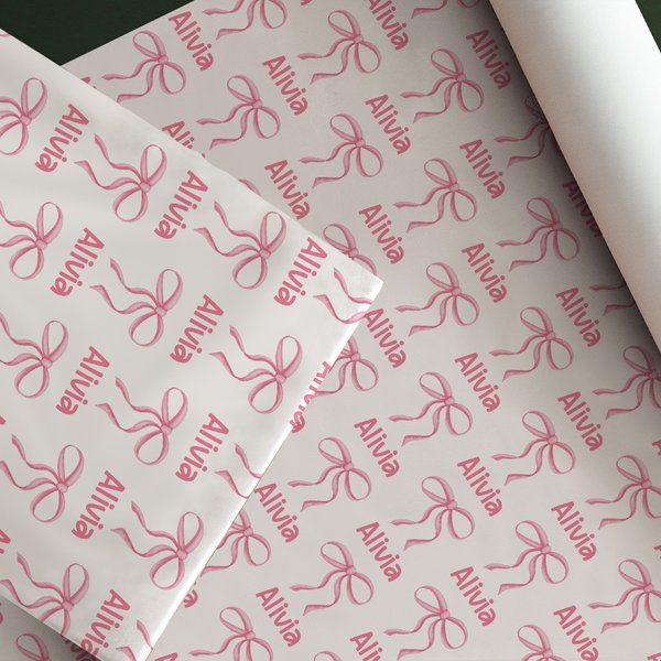 Personalized Pink Coquette Bow Wrapping Paper with Name Birthday Christmas DIY Craft Gift Packaging Gift for Women Girls
