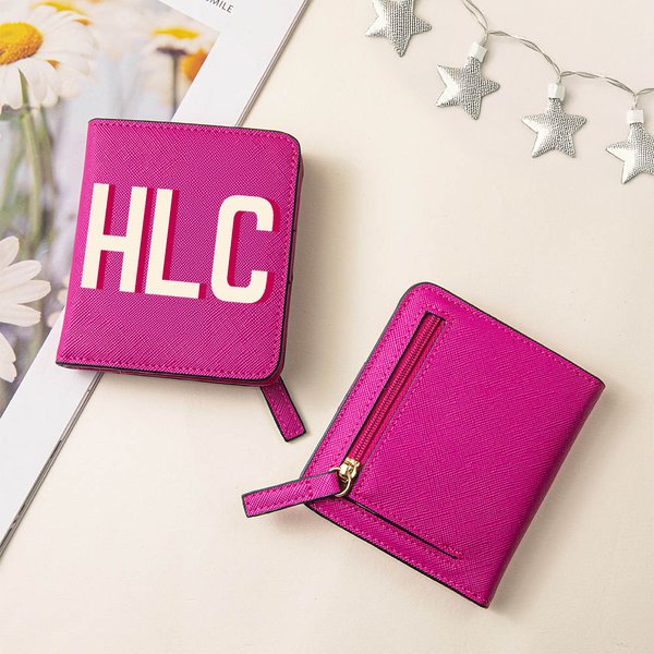 Personalised Shadow Name Leather Compact Bifold Pocket Wallet with Name Birthday Anniversary Gift for Women Girls