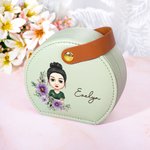 Personalized Birth Flower Name Wreath Cartoon Portable Leather Travel Jewellery Case with Handle Birthday Bridesmaid Mother's Day Gift for Women