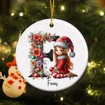 Personalizzato carino Natale Elf floreale iniziale ceramica Ornamento di Natale con nome Albero di Natale Decor regalo per gli amici della famiglia