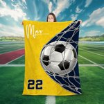 Personalized Multicolor Soccer Goal Shot Soft Throw Blanket with Number and Name Game Day Home Decor Birthday Gift for Soccer Lover