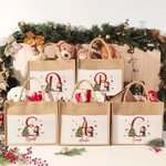 Personalized Cute Santa Hat Snowman Snowflake Initial Large Jute Tote Bag with Name and Canvas Pocket Festival Christmas Gift for Family Kids