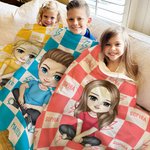 Personnalisé Personnalisé Cartoon Character Checkered Lightning Design Soft Throw Blanket avec Multiple Names Home Decor Birthday Gift Boys Girls