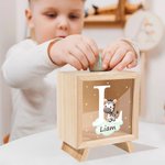 Gepersonaliseerde Schattige Houten Bosdieren Spaarpot met Naam en Initiaal Verjaardags Kinderdag Cadeau Bureau Decoratie voor Jongens Meisjes