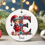 Personalizzato carino Natale Elf floreale iniziale ceramica Ornamento di Natale con nome Albero di Natale Decor regalo per gli amici della famiglia