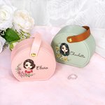 Personalized Birth Flower Name Wreath Cartoon Portable Leather Travel Jewellery Case with Handle Birthday Bridesmaid Mother's Day Gift for Women