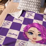 Personnalisé Personnalisé Cartoon Character Checkered Lightning Design Soft Throw Blanket avec Multiple Names Home Decor Birthday Gift Boys Girls