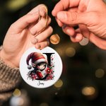Personalizzato carino Natale Elf floreale iniziale ceramica Ornamento di Natale con nome Albero di Natale Decor regalo per gli amici della famiglia