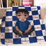Personnalisé Personnalisé Cartoon Character Checkered Lightning Design Soft Throw Blanket avec Multiple Names Home Decor Birthday Gift Boys Girls