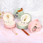 Personalized Birth Flower Name Wreath Cartoon Portable Leather Travel Jewellery Case with Handle Birthday Bridesmaid Mother's Day Gift for Women