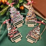 Personalized Coquette Bow Christmas Book Tree Wooden Money Holder Hanging Ornament with Name Christmas Tree Decor Party Gift for Family Friend